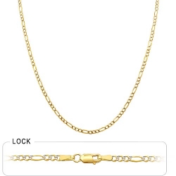 3.8 gm 14k Two Tone Gold Figaro Pave Chain 16 inch 2.60m