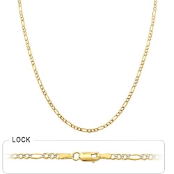 4.3 gm 14k Two Tone Gold Figaro Pave Chain 18 inch 2.60m