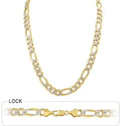 88gm 14k Yellow Gold White Pave Figaro Chain 26 inch