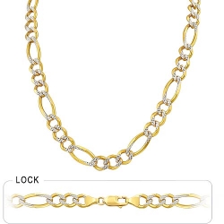 54g 14k Yellow Gold White Pave Open Figaro Chain 22 inch