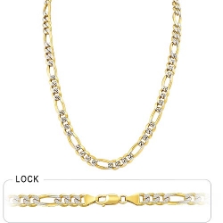 58.5gm 14k Solid Yellow Gold White Pave Figaro Chain 22 inch