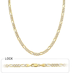 15gm 14k Yellow Gold White Pave Figaro Chain 18 inch