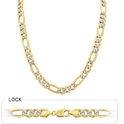 92gm 14k Solid Yellow Gold White Pave Figaro Chain 22 inch