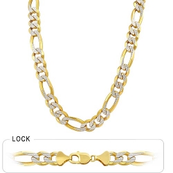 133gm 14k Yellow Gold White Pave Figaro Chain 24 inch