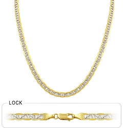 15.8gm 14k Two Tone Gold Pave Flat Mariner Chain 18 inch