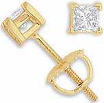 1.00 Ct Princess Diamond Stud Earrings 14k Yellow Gold G VS2