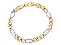 16.5 gm 14k Tri Color Gold Figaro Bracelet Chain 8.50 inch