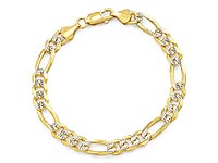 22.3 gm 14k 2Tone Gold Figaro White Pave Bracelet Chain 8.50 inch