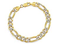 28.5 gm 14k 2Tone Gold Figaro White Pave Bracelet Chain 8.50 inch