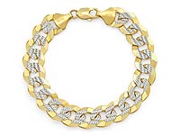 35.10 gm 14k 2Tone Gold Cuban White Pave Bracelet Chain 8.50 inch