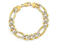 46.60 gm 14k 2Tone Gold Figaro White Pave Bracelet Chain 8.50 inch