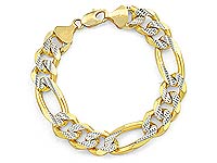 55.6 gm 14K 2Tone Gold Figaro White Pave Bracelet Chain 8.50 inch