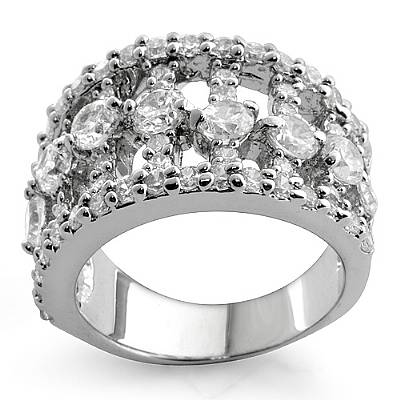 New Cubic Zirconia Round Anniversary Fashion Ring Band Sterling Silver